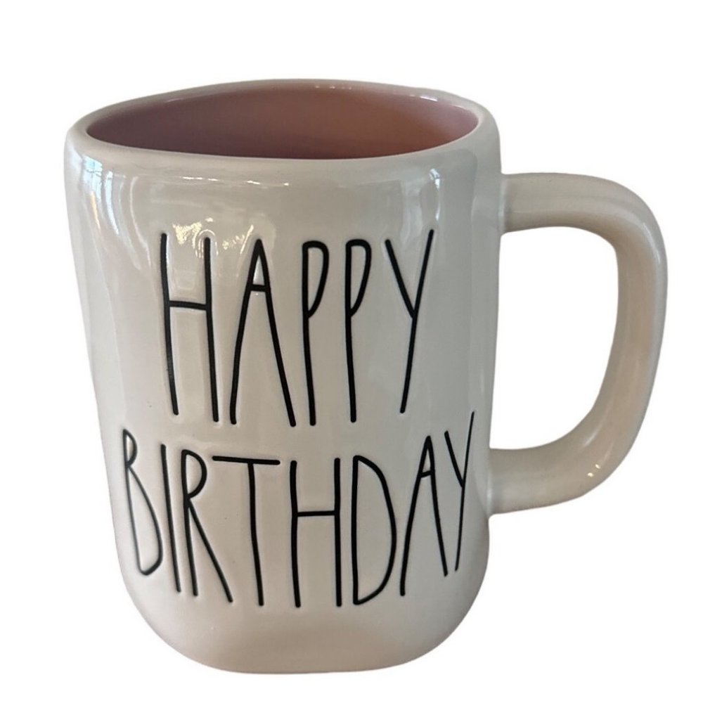 Rae Dunn Mug Happy Birthday Farmhouse Style Minimalist Design Rustic Decor Coffe